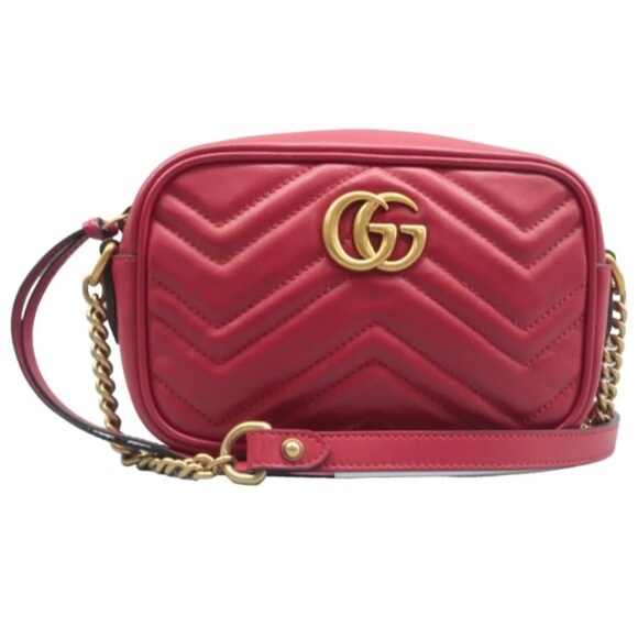 Gucci Handbags - 100% Authentic GUCCI GG Marmont Red Leather Shoulder Bag